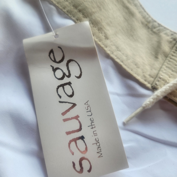 White and Khaki Board Shorts with Adjustable Waistband 16" Length - Picture 2 of 7